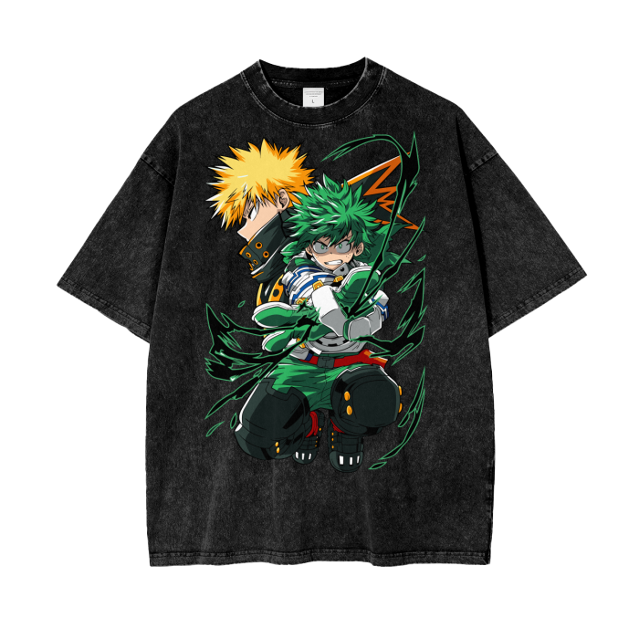Bakugo and Deku My Hero Academia Acid Wash Oversize T-Shirt -