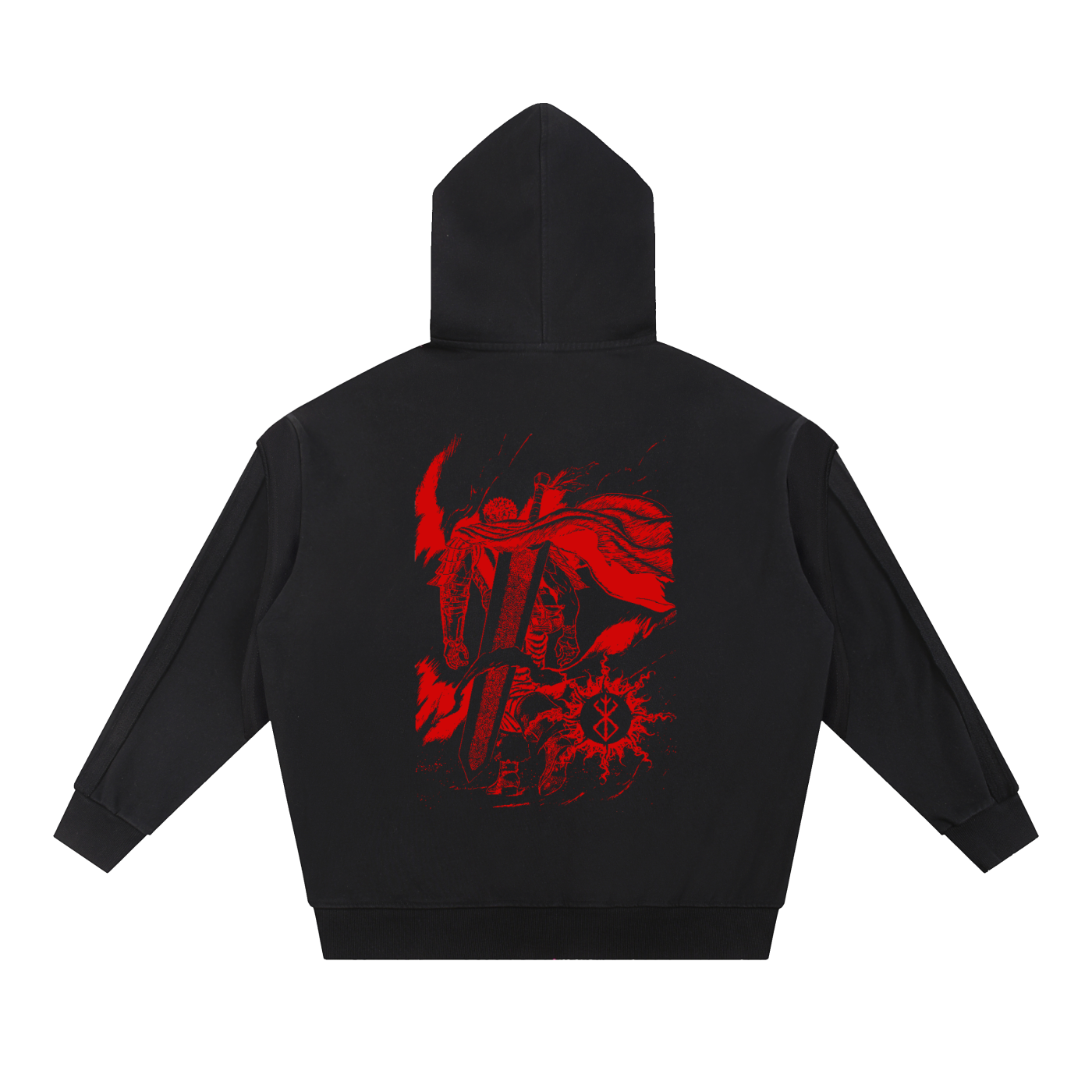 Berserk Contrast Tape Raw Edge Double Layered Zip Hoodie