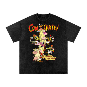 Cow and Chicken Acid Wash Oversize T-Shirt