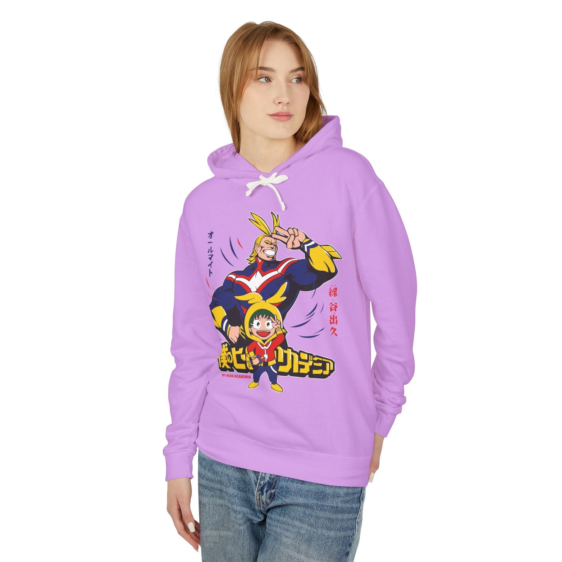 All Might and Deku Unisex Lightweight Hooded Sweatshirt Printify