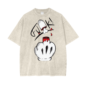 middle finger Acid Wash Oversize T-Shirt ODMPOD