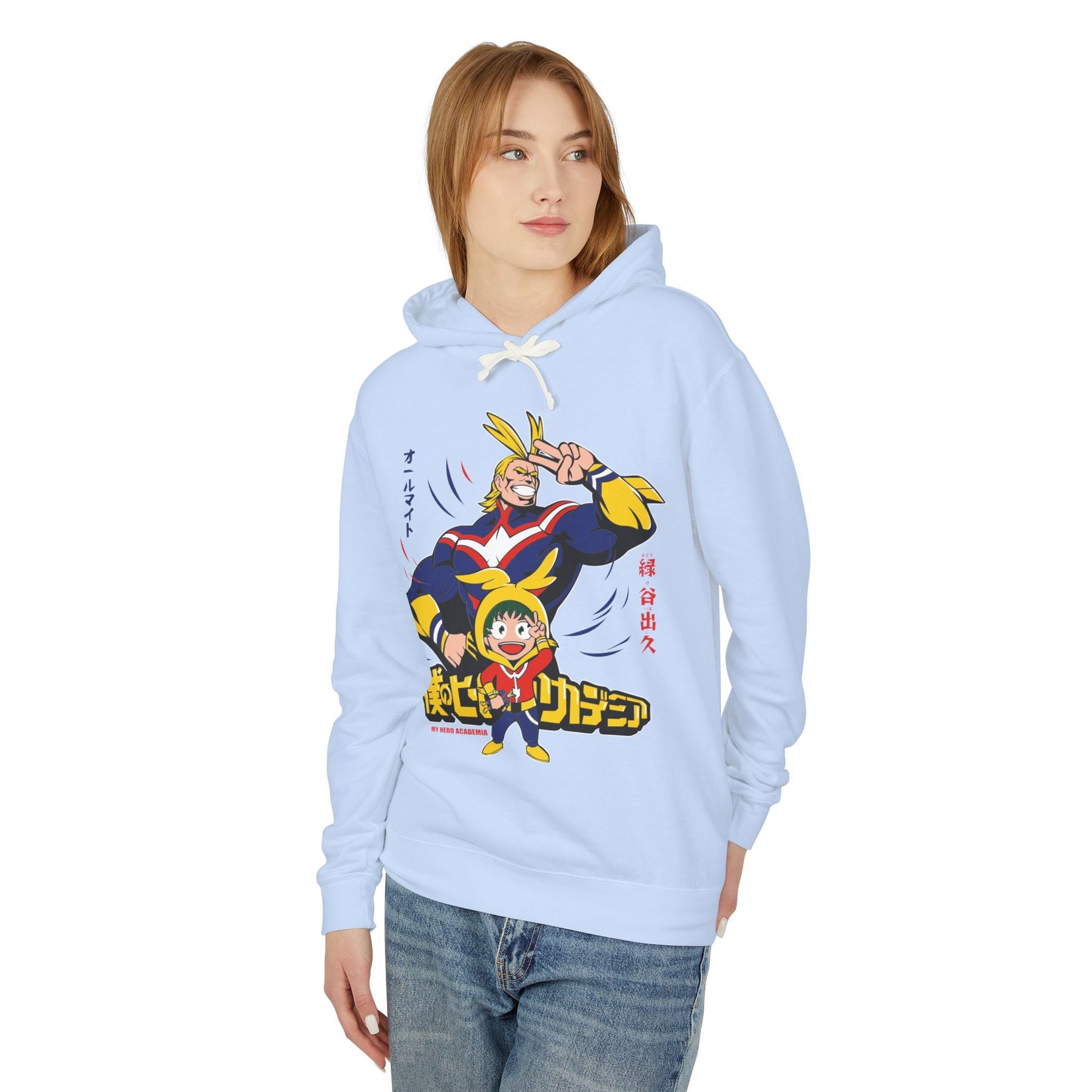 All Might and Deku Unisex Lightweight Hooded Sweatshirt Printify