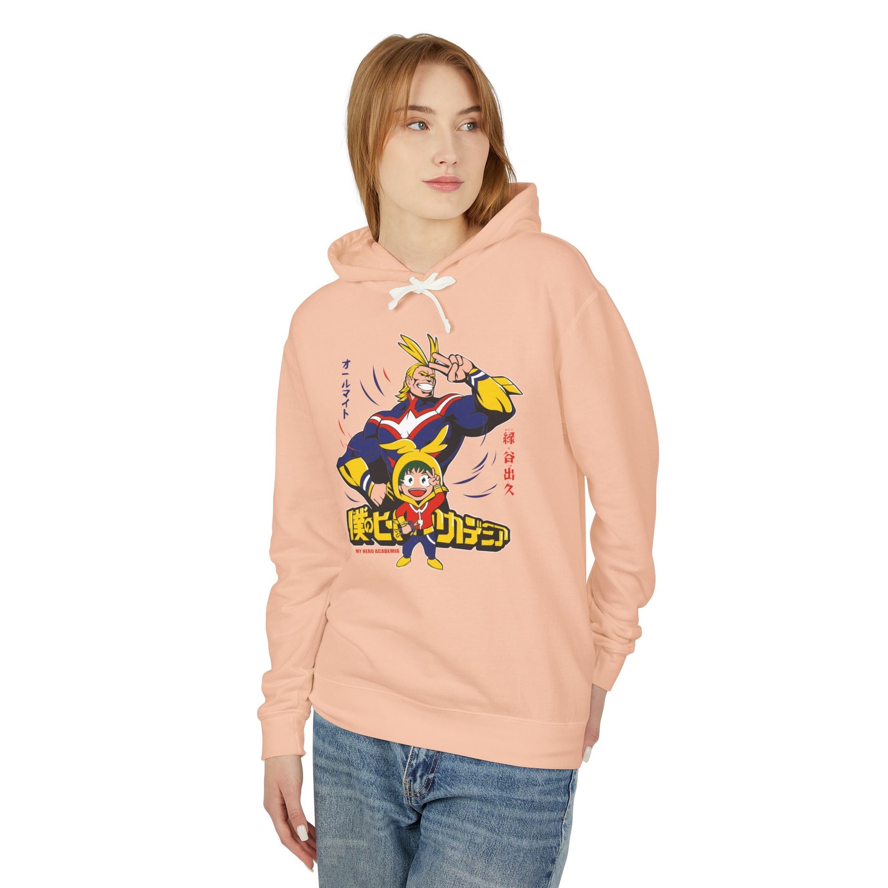 All Might and Deku Unisex Lightweight Hooded Sweatshirt Printify