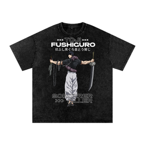 Toji Jujitsu Kaisen Acid Wash Oversize T-Shirt