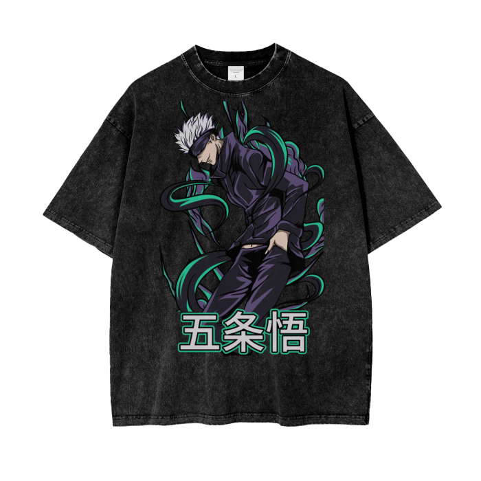 Gojo Satoru Jujitsu Kaisen Acid Wash Oversize T-Shirt -