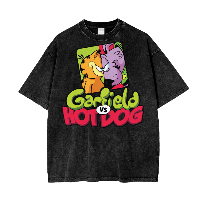 Garfield vs Hot Dog Acid Wash Oversize T-Shirt -