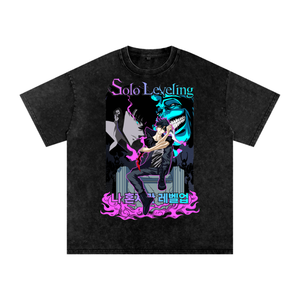 Jin Woo Solo Leveling Acid Wash Oversize T-Shirt