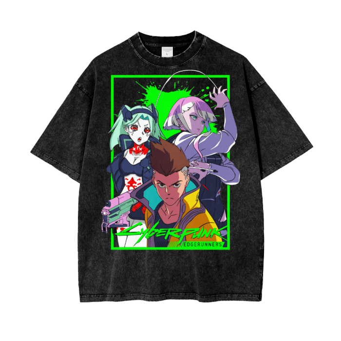 Cyberpunk Edgerunners Mercenarios Acid Wash Oversize T-Shirt -