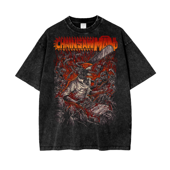 Denji Chainsaw Man Acid Wash Oversize T-Shirt -