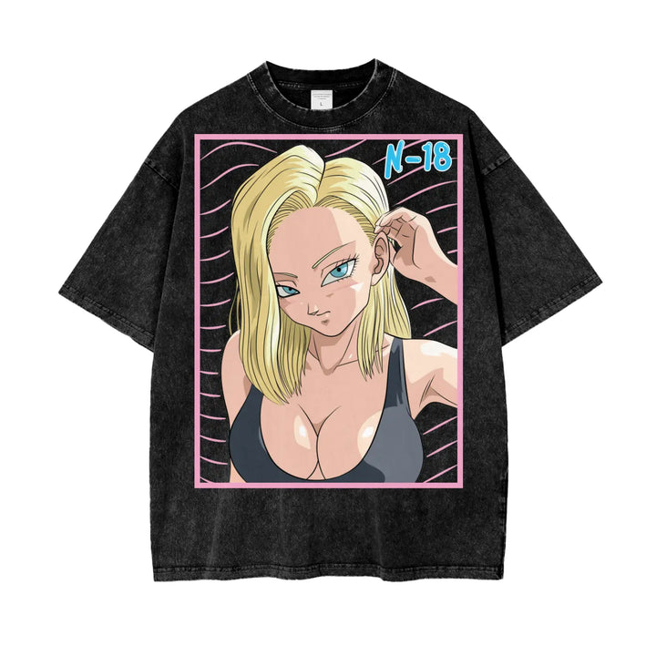 Android 18 Dragonball Oversize Snow Washed T-Shirt ODMPOD