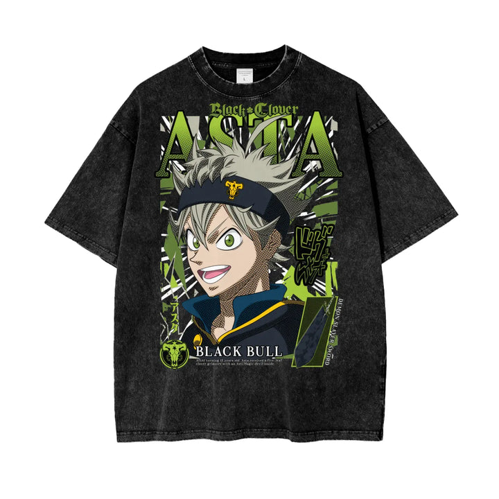 Asta Black Clover Oversize Snow Washed T-Shirt ODMPOD