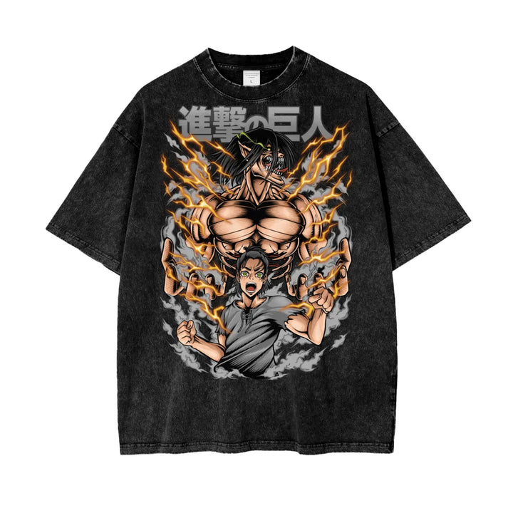Eren Attack on Titan Oversize Snow Washed T-Shirt ODMPOD