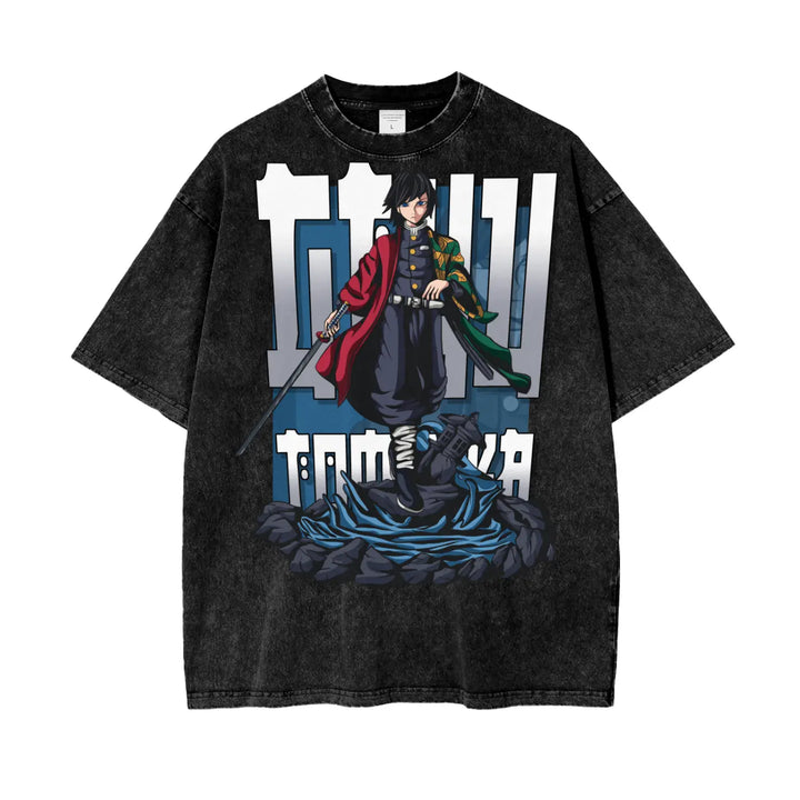 Giyu Demon Slayer Oversize Snow Washed T-Shirt ODMPOD