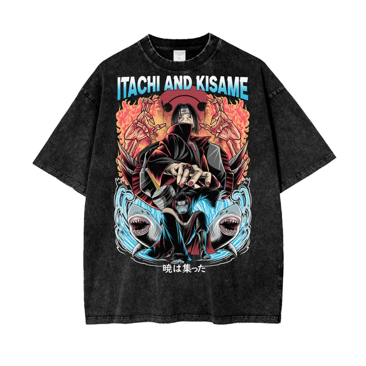 Itachi and Kisame Naruto Oversize Snow Washed T-Shirt ODMPOD