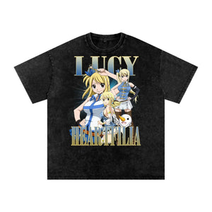 Lucy Fairy Tail Acid Wash Oversize T-Shirt ODMPOD