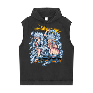 Luffy Gear 5 One Piece Snow Washed Sleeveless Hoodie ODMPOD