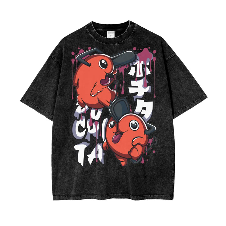 Pochita Chainsaw Man Oversize Snow Washed T-Shirt ODMPOD