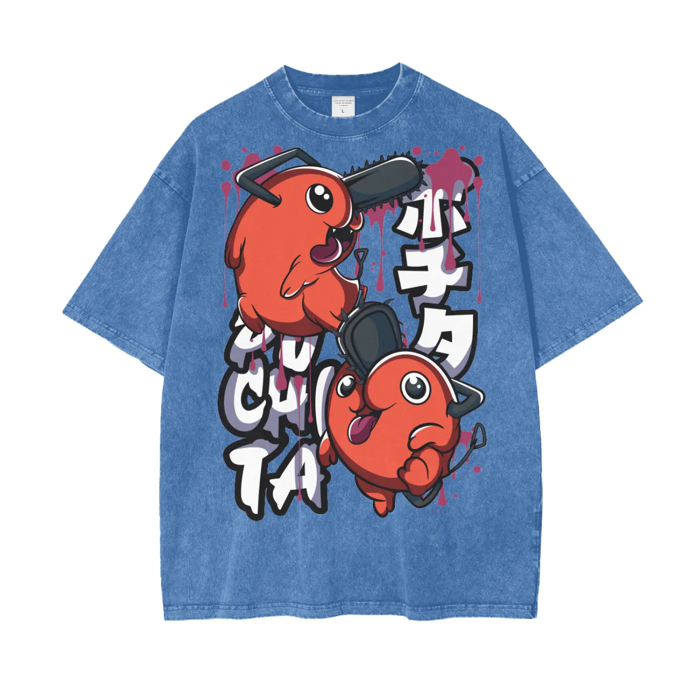 Pochita Chainsaw Man Oversize Snow Washed T-Shirt ODMPOD