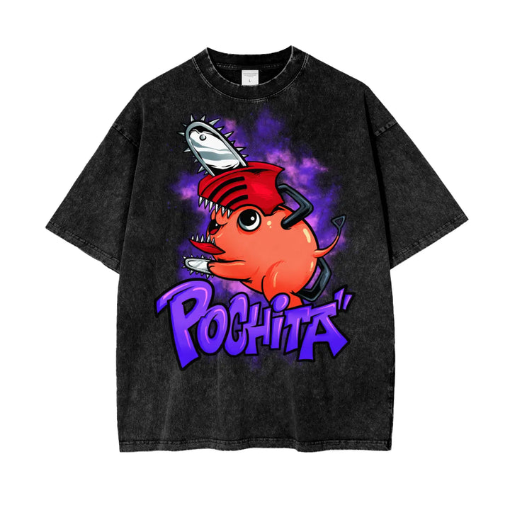Pochita Chainsaw Man Oversize Snow Washed T-Shirt ODMPOD