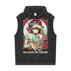 Sasori Naruto Snow Washed Sleeveless Hoodie ODMPOD
