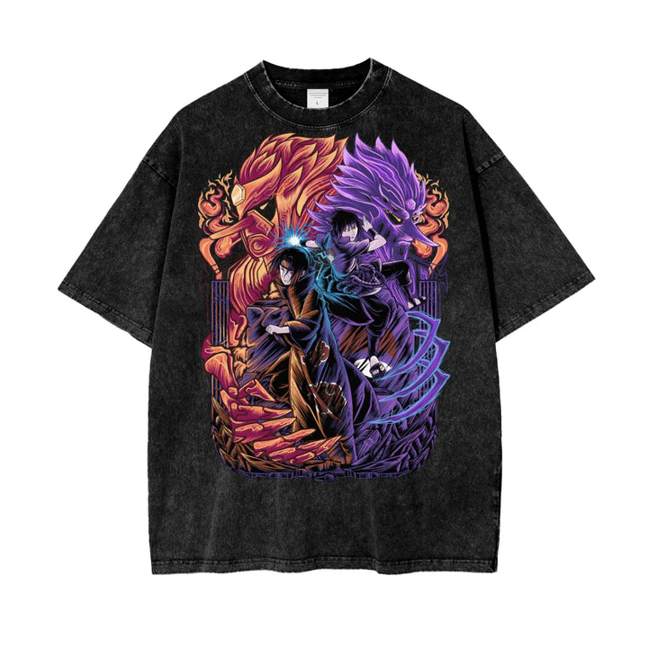 Sasuke x Itachi Naruto Oversize Snow Washed T-Shirt ODMPOD