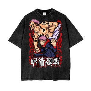 Sukuna x Yuji Jujitsu Kaisen Oversize Snow Washed T-Shirt ODMPOD