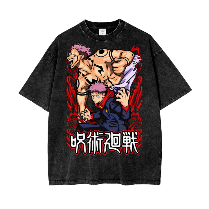 Sukuna x Yuji Jujitsu Kaisen Oversize Snow Washed T-Shirt ODMPOD