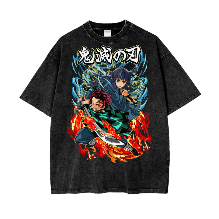 Tanjiro x Muichiro Demon Slayer Oversize Snow Washed T-Shirt ODMPOD
