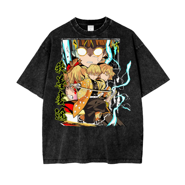 Zenitsu Demon Slayer Oversize Snow Washed T-Shirt ODMPOD