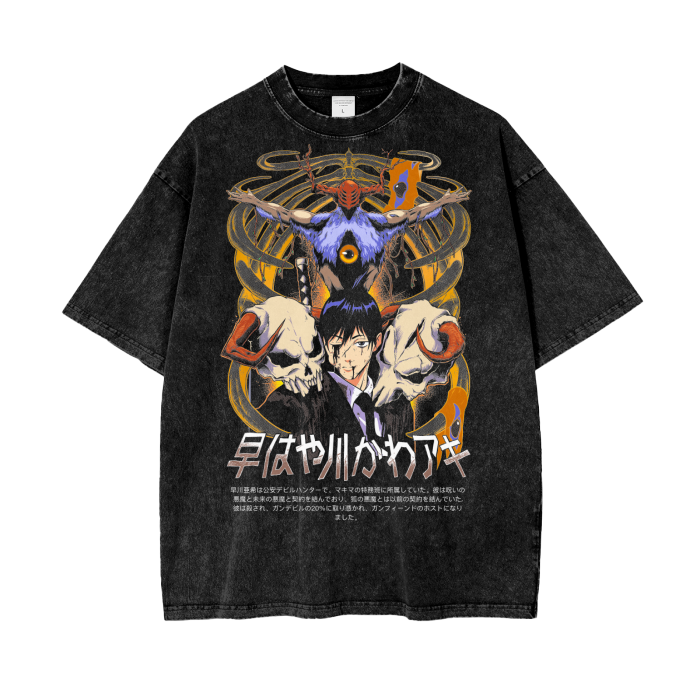 Aki Chainsaw Man Oversize Snow Washed T-Shirt ODMPOD