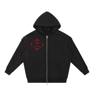Bleach Contrast Tape Raw Edge Double Layered Zip Hoodie