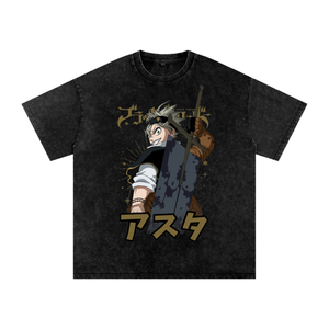 Asta Black Clover Acid Wash Oversize T-Shirt