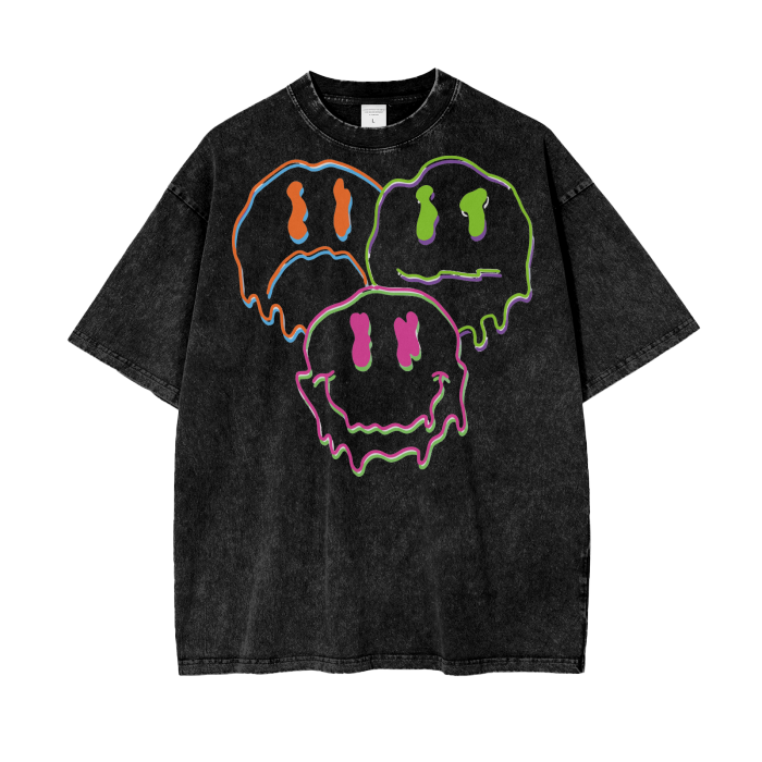 Colorful Smile Acid Wash Oversize T-Shirt ODMPOD