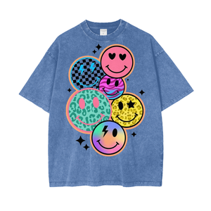 Smiling faces Acid Wash Oversize T-Shirt ODMPOD