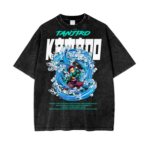 Tanjiro Demon Slayer Acid Wash Oversize T-Shirt -