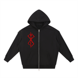 Berserk Contrast Tape Raw Edge Double Layered Zip Hoodie