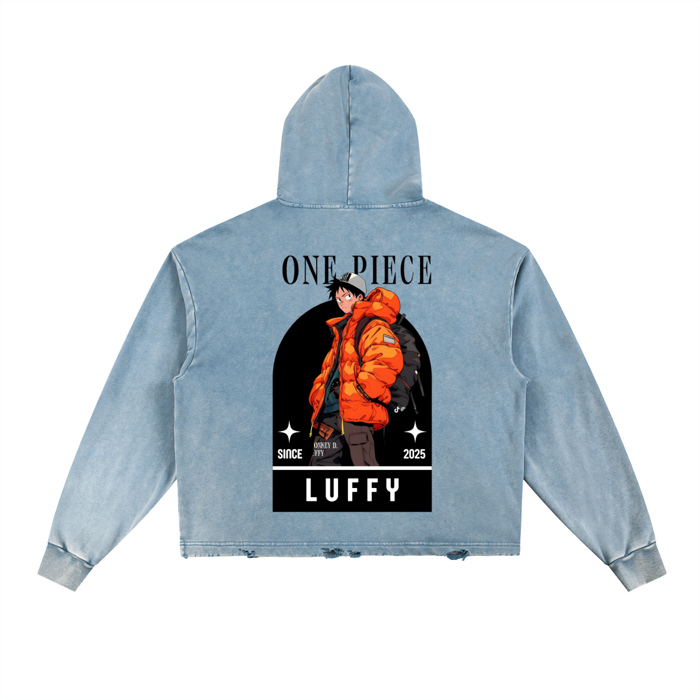 Luffy One Piece Vintage Washed Frayed-Hem Hoodie