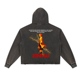 Zenitsu Demon Slayer Vintage Washed Frayed-Hem Hoodie
