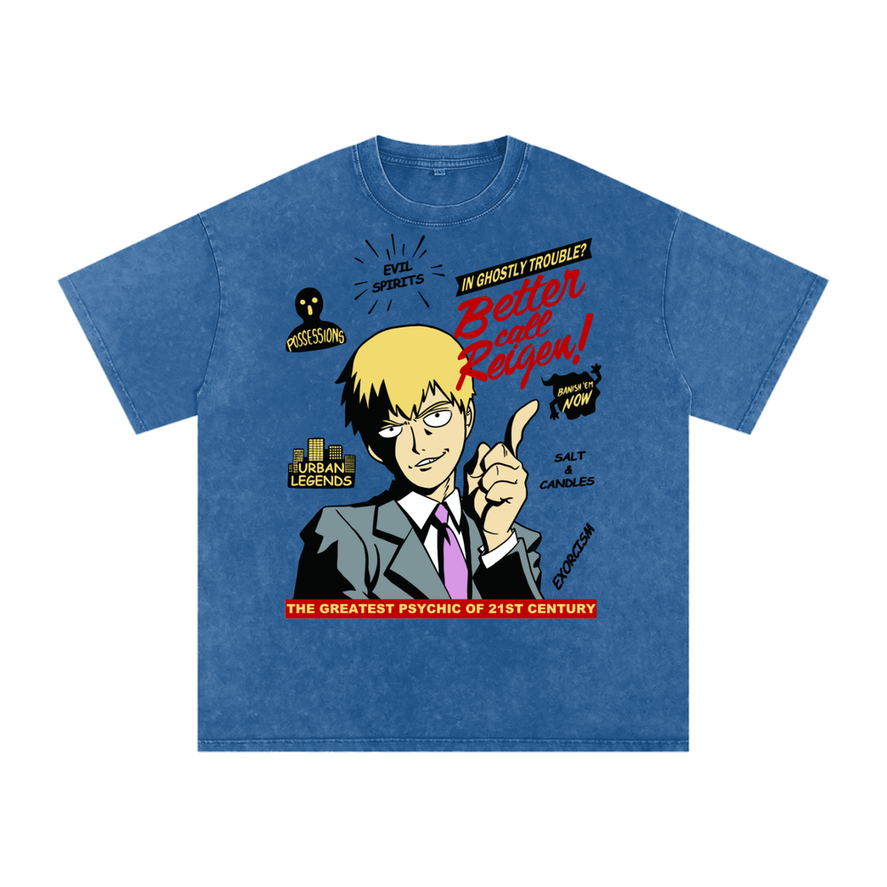 Reigen mob psycho 100 Acid Wash Oversize T-Shirt