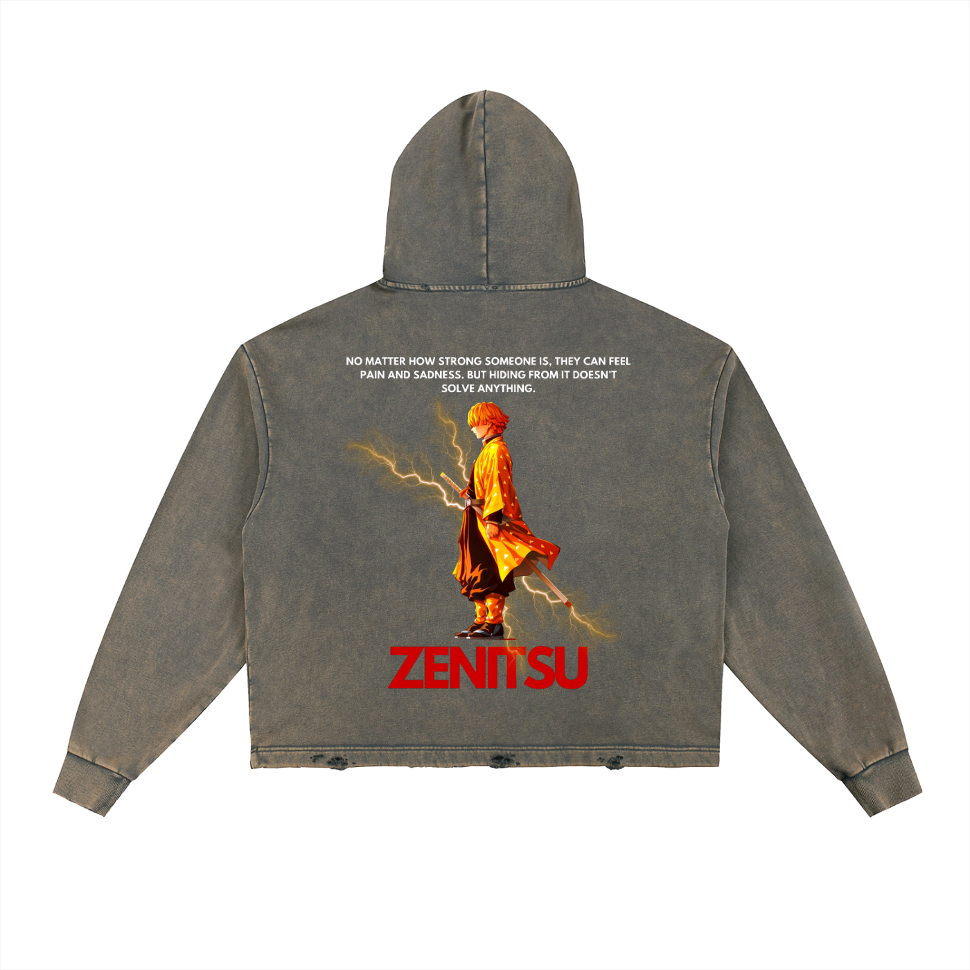 Zenitsu Demon Slayer Vintage Washed Frayed-Hem Hoodie