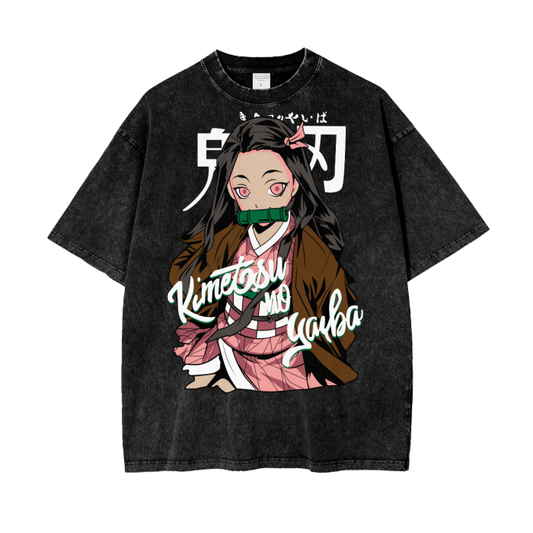 Nezuko Demon Slayer Acid Wash Oversize T-Shirt