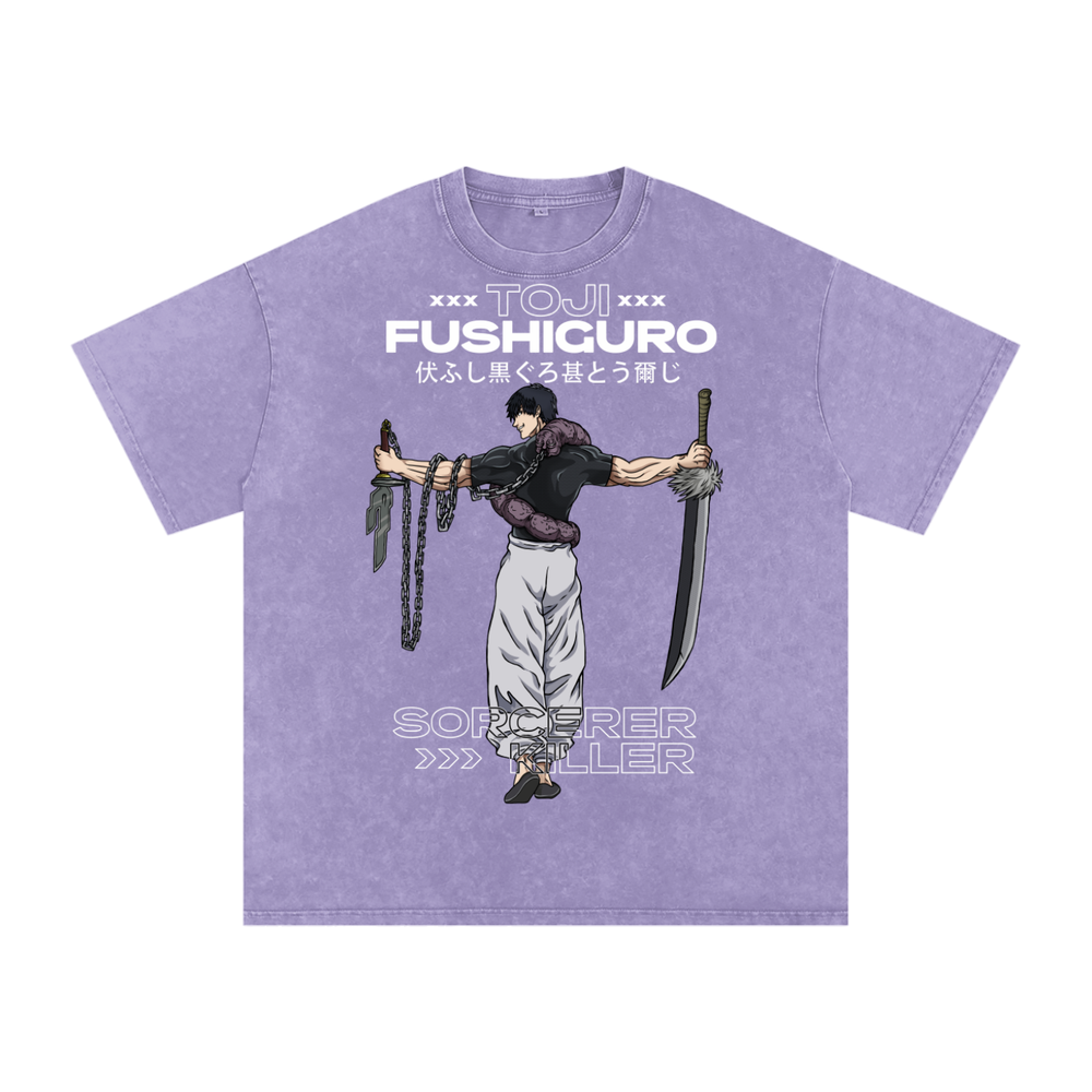 Toji Jujitsu Kaisen Acid Wash Oversize T-Shirt