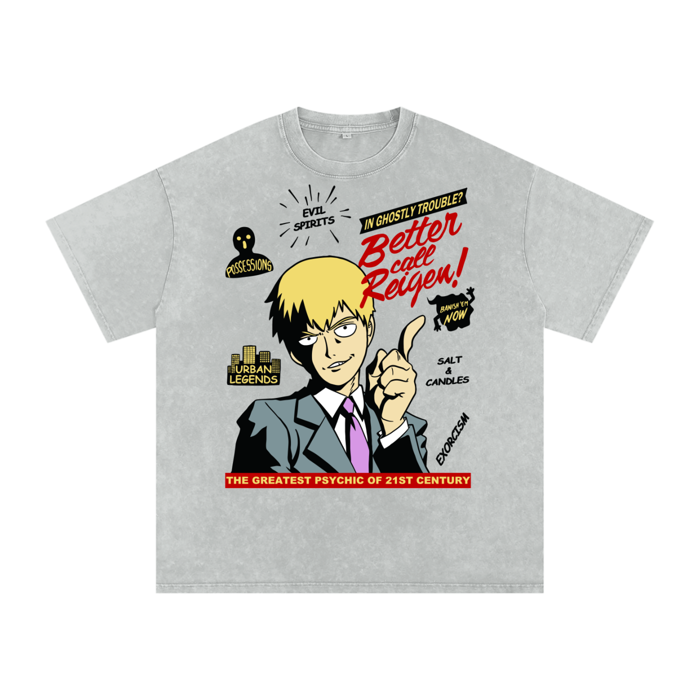 Reigen mob psycho 100 Acid Wash Oversize T-Shirt