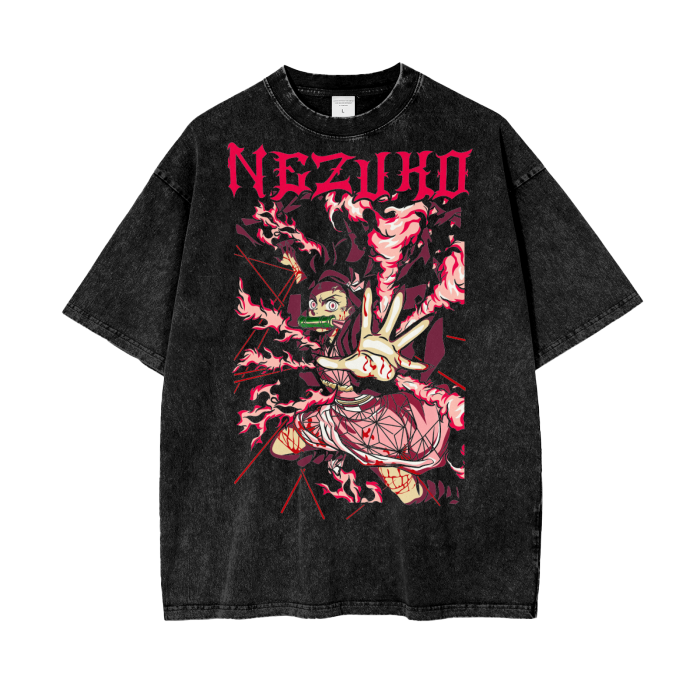 Nezuko Demon Slayer Acid Wash Oversize T-Shirt