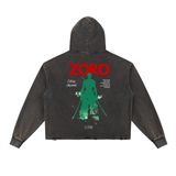 Zoro One Piece Vintage Washed Frayed-Hem Hoodie