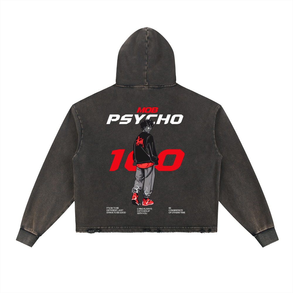 Mob Psycho 100 Vintage Washed Frayed-Hem Hoodie