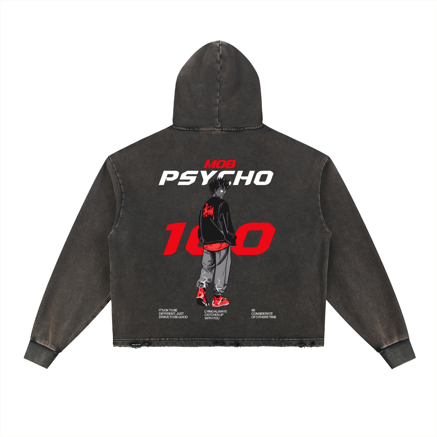 Mob Psycho 100 Vintage Washed Frayed-Hem Hoodie