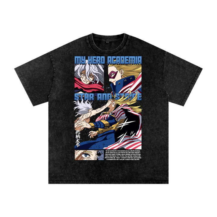 Stars and Stripes My hero academia Acid Wash Oversize T-Shirt