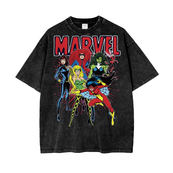 Marvel Ladies Acid Wash Oversize T-Shirt - 