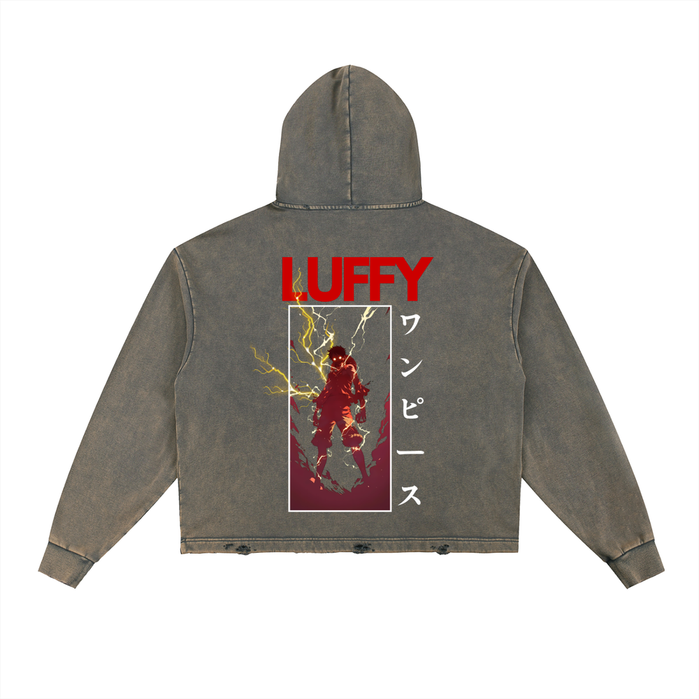 Luffy One Piece Vintage Washed Frayed-Hem Hoodie